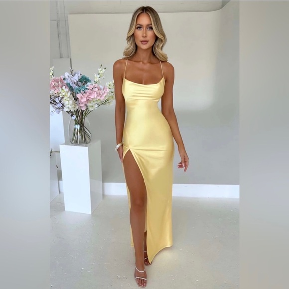 babyboo Dresses & Skirts - NEW Baby Boo | Misha Yellow Satin Backless Dress